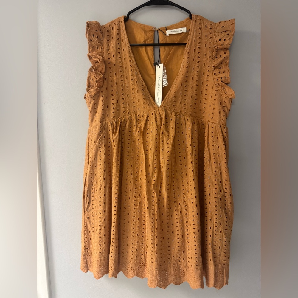Mustard Seed Eyelet Ruffle Sleeve Dress Romper- NWT